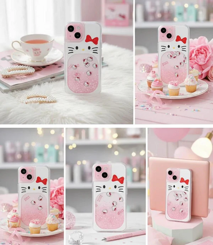 Premium Hello Kitty Liquid Glitter Case For iPhone