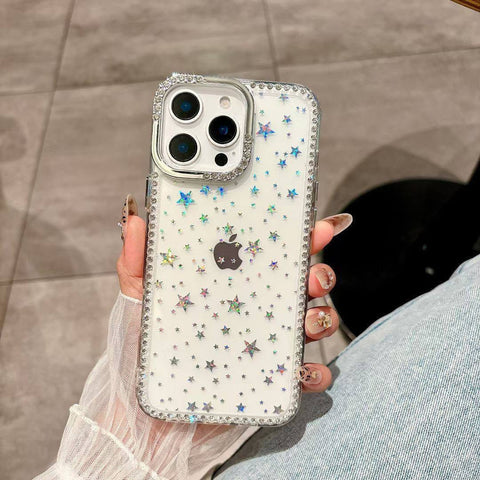 Caseit Crystal Star Glitter Transparent iPhone Case with Rhinestone Border