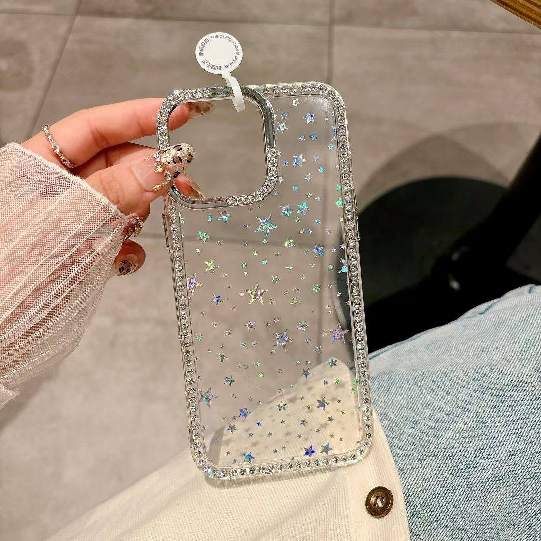 Caseit Crystal Star Glitter Transparent iPhone Case with Rhinestone Border