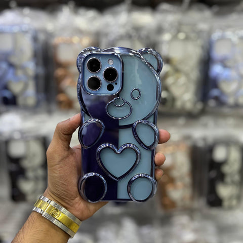 Teddy Bear Luxe  Premium 3D Heart Bear Transparent TPU Case for iPhone