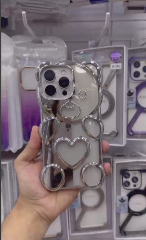 Teddy Bear Luxe  Premium 3D Heart Bear Transparent TPU Case for iPhone