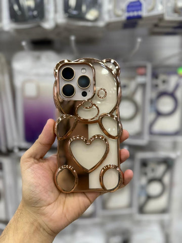 Teddy Bear Luxe  Premium 3D Heart Bear Transparent TPU Case for iPhone