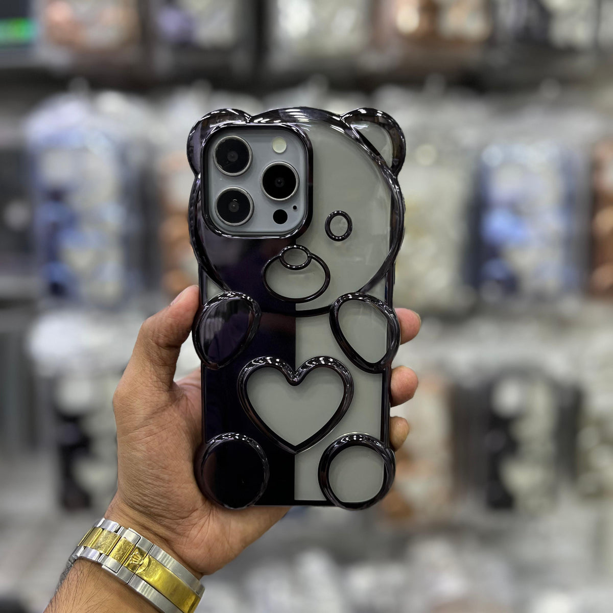 Teddy Bear Luxe  Premium 3D Heart Bear Transparent TPU Case for iPhone