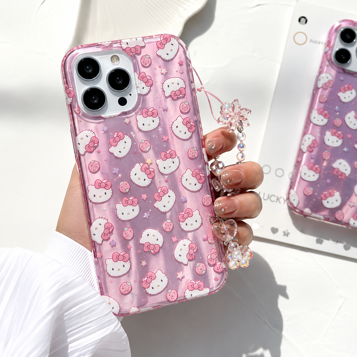 Kitty Blossom Glitter Charm Case For iPhone