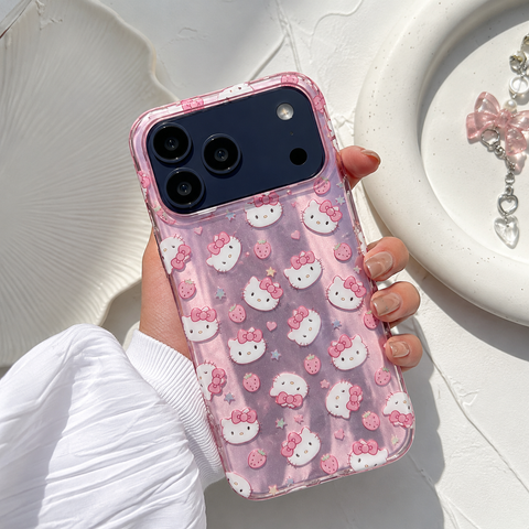 Kitty Blossom Glitter Charm Case For iPhone