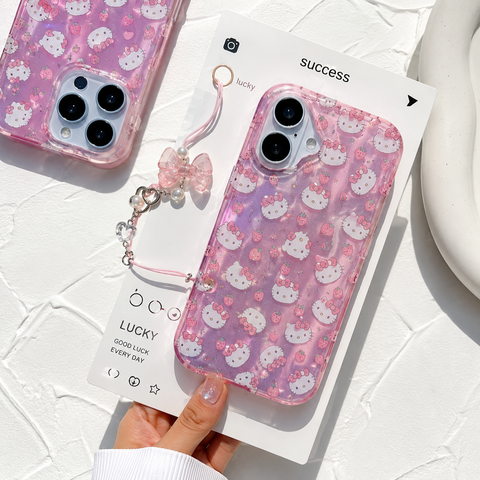 Kitty Blossom Glitter Charm Case For iPhone