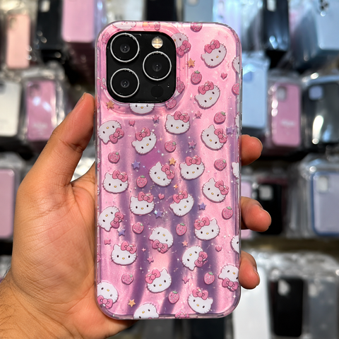 Kitty Blossom Glitter Charm Case For iPhone