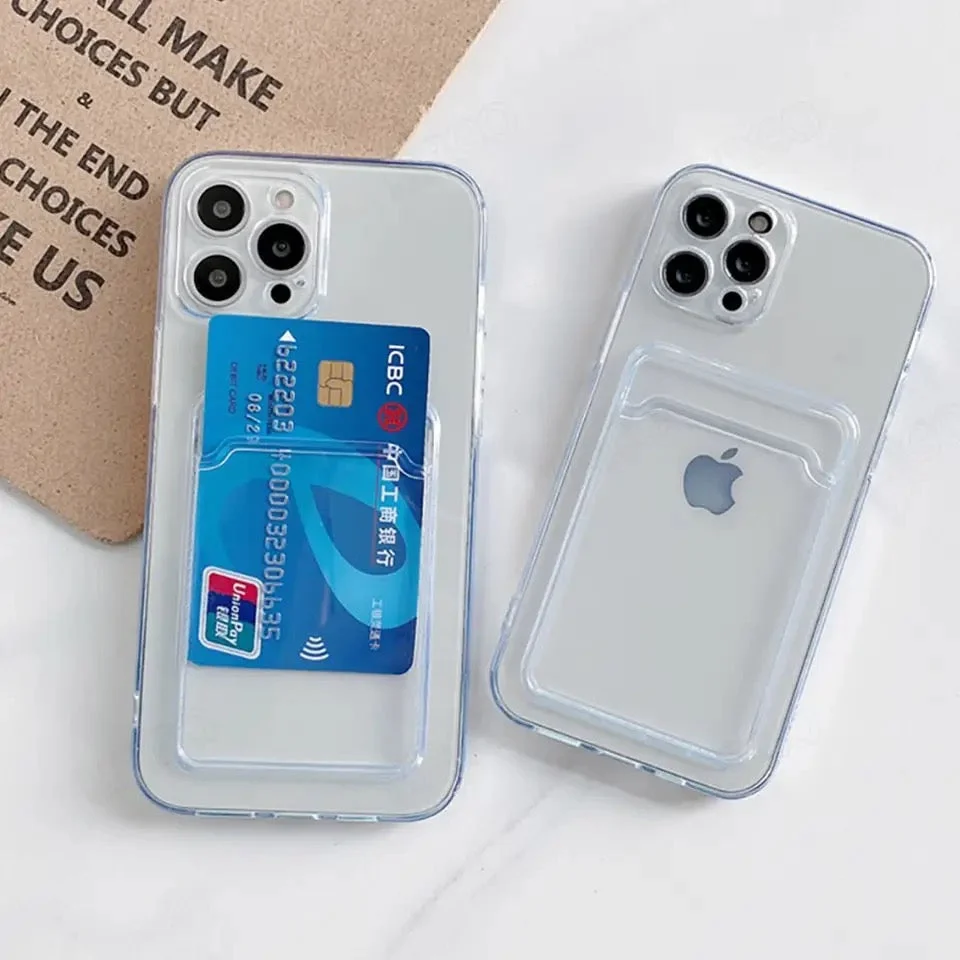 Clear transparent photo card holder case for iPhone