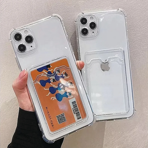 Clear transparent photo card holder case for iPhone
