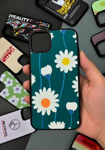 Teal White Blossom Glossy Phone Case