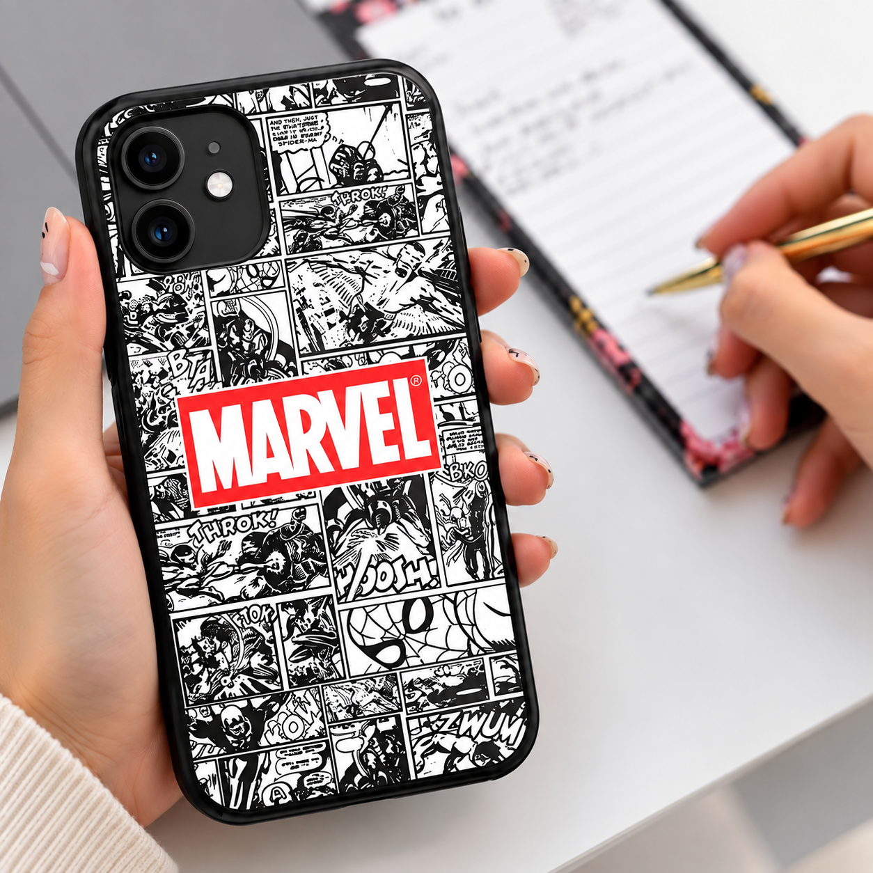 Marvel Comic Black and White Printed Case for iPhone