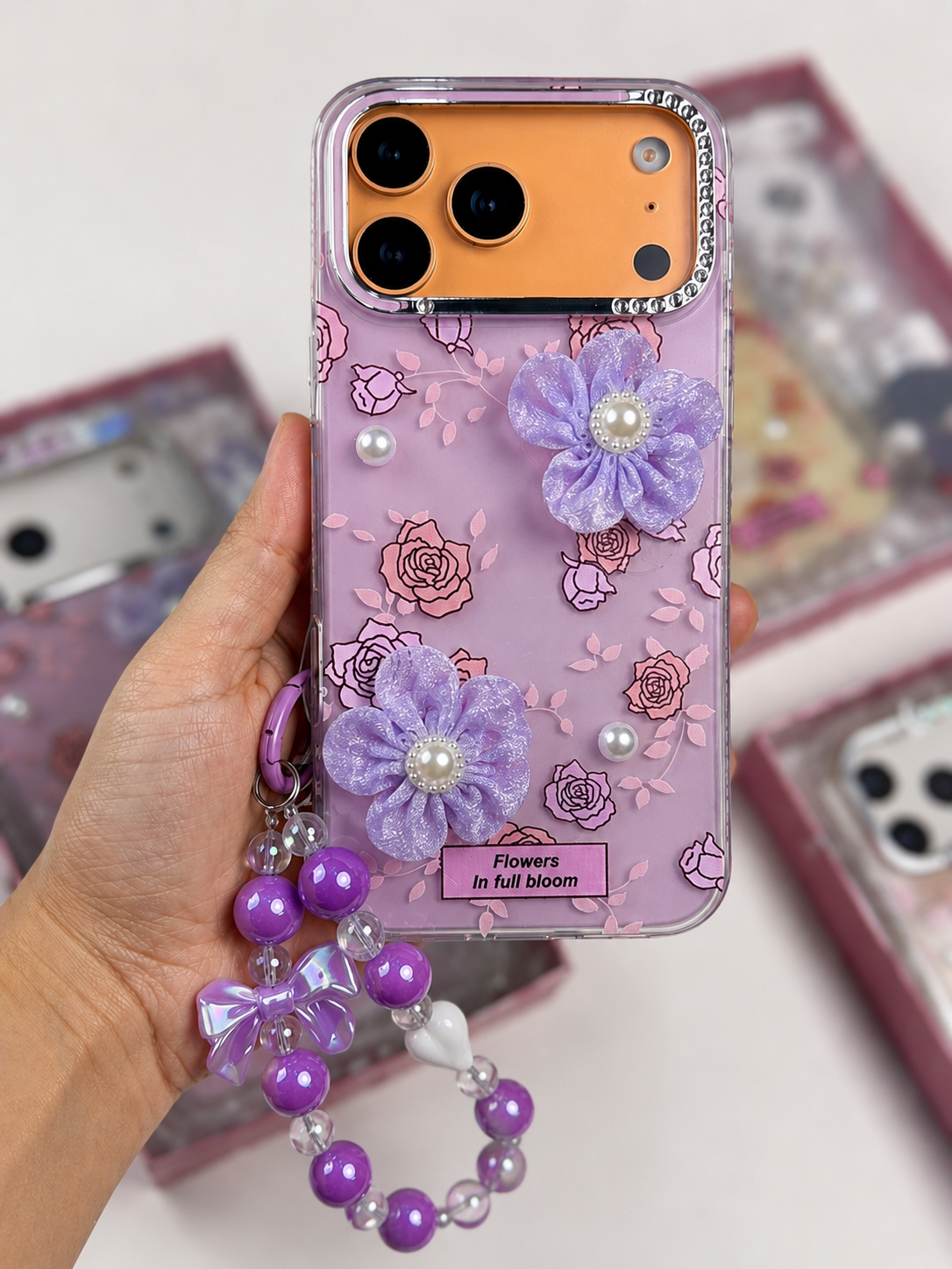 Caseit Bloom Pearl Floral Case with Beaded Charm for iPhone - Luxury Transparent Shockproof Phone Case