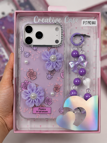 Caseit Bloom Pearl Floral Case with Beaded Charm for iPhone - Luxury Transparent Shockproof Phone Case