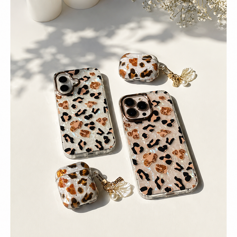 Caseit WildPearl Cheetah Case – Luxury Glossy Leopard Heart Back Cover for iPhone