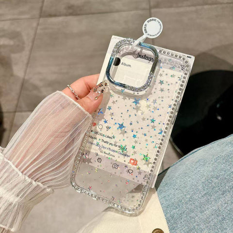Caseit Crystal Star Glitter Transparent iPhone Case with Rhinestone Border