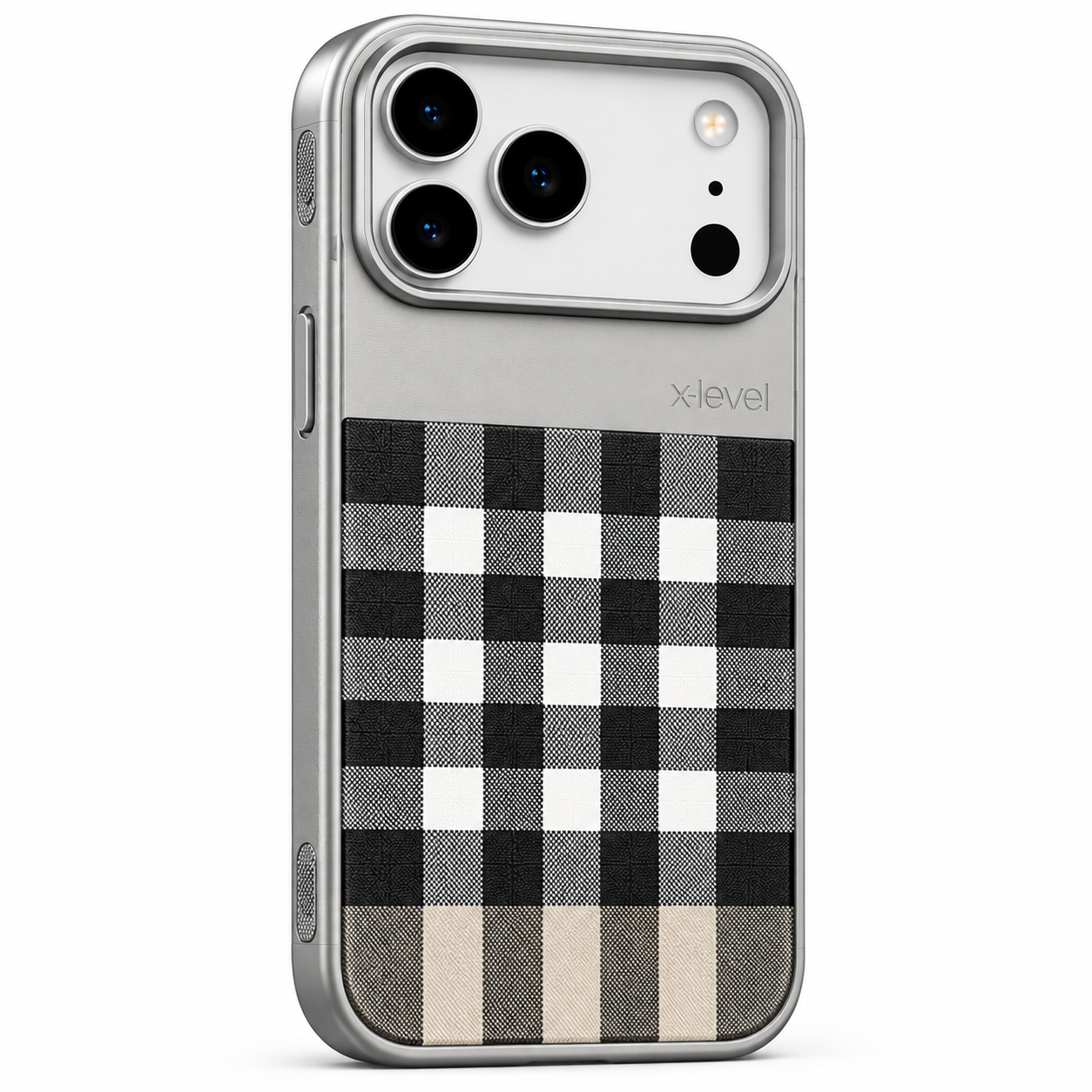 Original XLEVEL BRIT premium plaid checkered case for iPhone 18 Pro Max in Blue, Silver, Black, Glacier and Burgundy