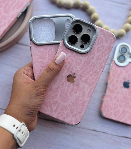 Leopard Luxe – Premium Leather iPhone Case with Metal Frame & Apple Logo