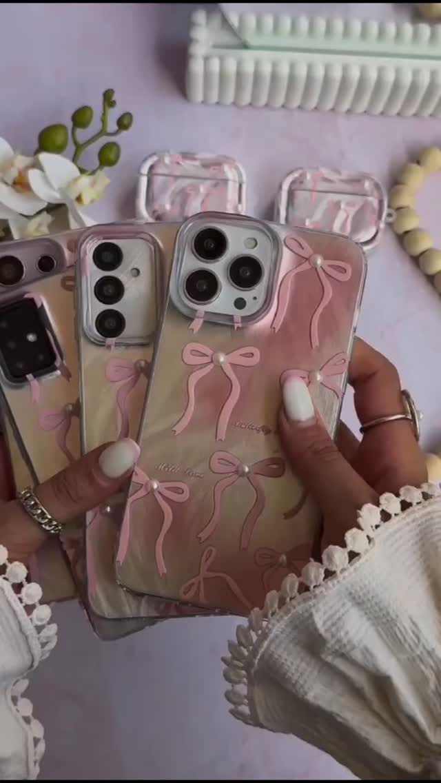 Caseit Bow Ribbon Pearl Glitter Clear iPhone Case with Pink Ribbon Design, Shockproof TPU Protective Back Cover