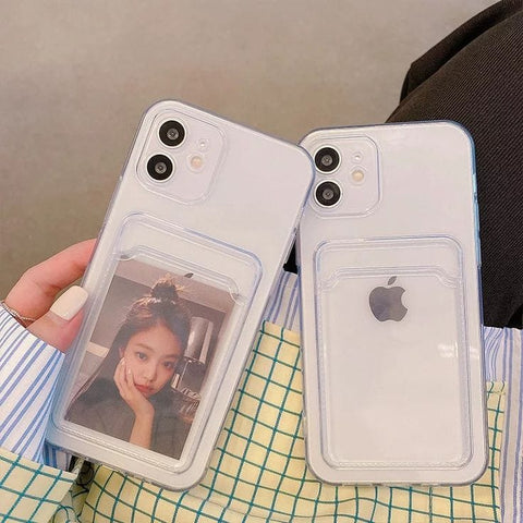 Clear transparent photo card holder case for iPhone