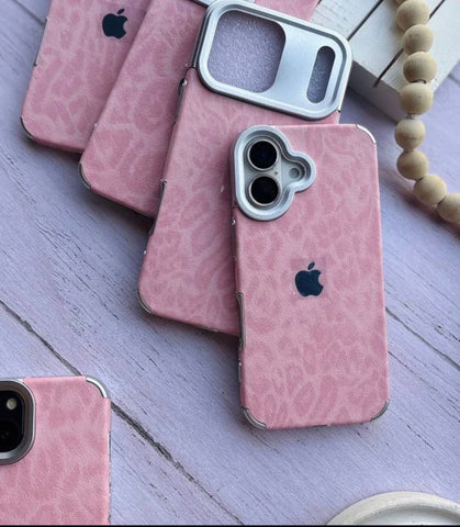 Leopard Luxe – Premium Leather iPhone Case with Metal Frame & Apple Logo