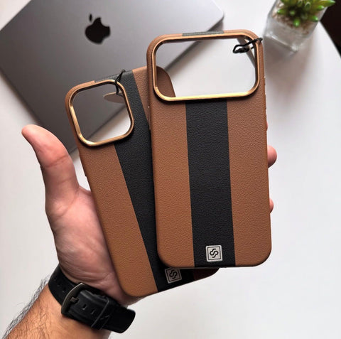 Premium Stripe Leather iPhone Case with MagSafe | Soft Touch Protective Cover
