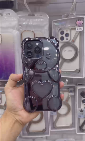 Teddy Bear Luxe  Premium 3D Heart Bear Transparent TPU Case for iPhone