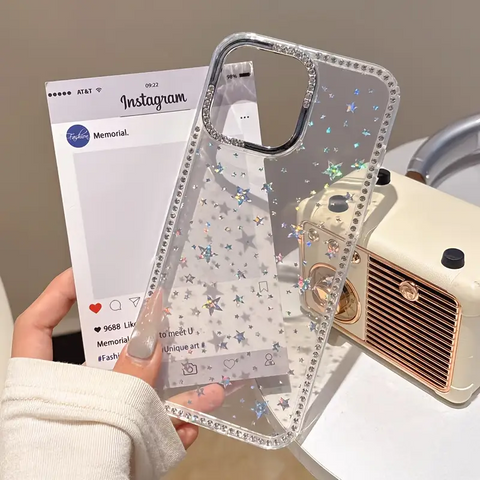Caseit Crystal Star Glitter Transparent iPhone Case with Rhinestone Border