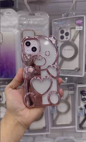 Teddy Bear Luxe  Premium 3D Heart Bear Transparent TPU Case for iPhone