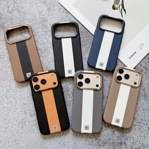 Premium Leather Style Stripe Case for iPhone 11 to iPhone 18 Pro Max Series