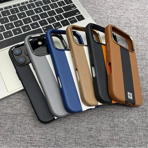 Premium Leather Style Stripe Case for iPhone 11 to iPhone 18 Pro Max Series
