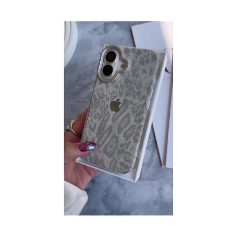 Leopard Luxe – Premium Leather iPhone Case with Metal Frame & Apple Logo